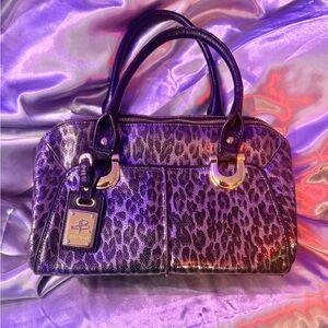 B. Makowsky Metallic Black and Grey Leopard Print Handbag